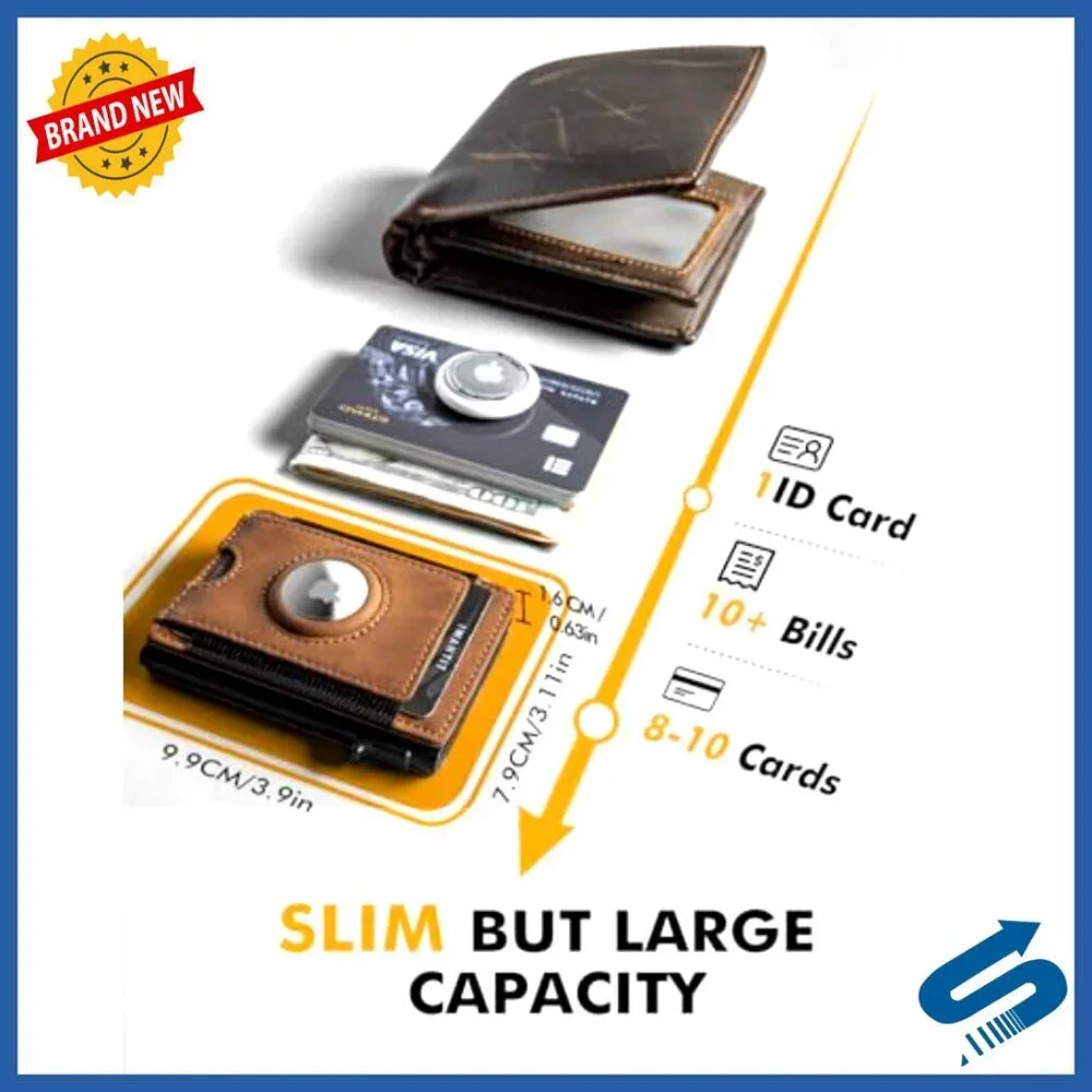 Slim Leather RFID Wallet with AirTag Holder Money Clip for Men